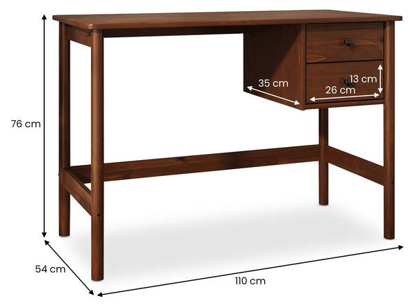 Schreibtisch MARLO Braun - Kiefer - 110 x 76 x 54 cm