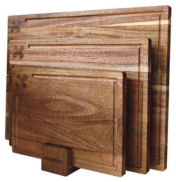 Schneidebrett Set 3-tlg. mit Ständer Braun - Akazie - 40 x 2 x 30 cm