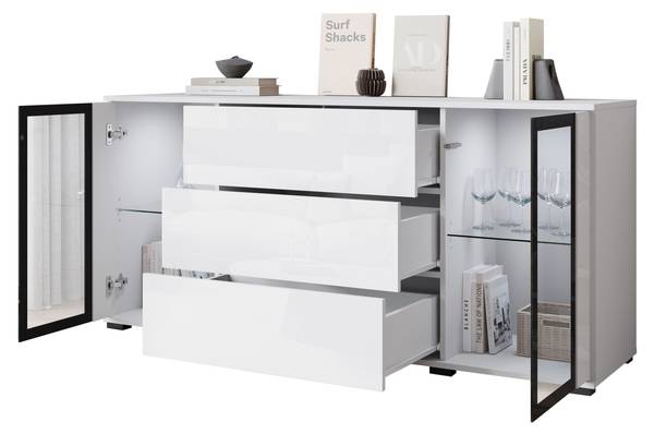 Sideboard Caro Glas Weiß - Weiß