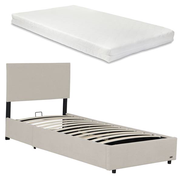 Eenpersoonsbed Juva beige - Ligoppervlak breedte: 90 cm