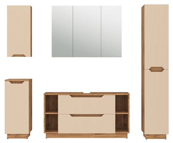Badmöbel-Set Lotta 59437 5er Set Beige - Kaschmir - Eiche Dakota Dekor
