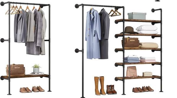 Kleiderständer Kaltrina Schwarz - Braun - Holzwerkstoff - Metall - 184 x 188 x 35 cm