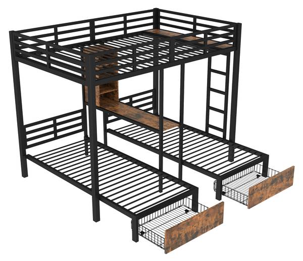 Etagenbett Arya Schwarz - Holzwerkstoff - Metall - 206 x 180 x 226 cm