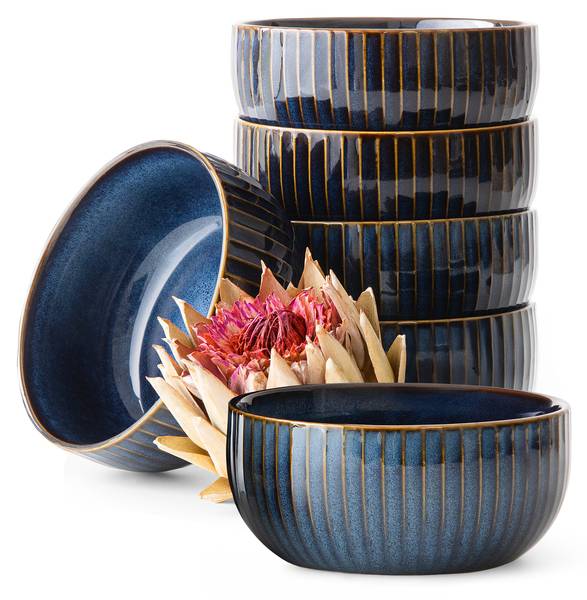 Schüssel-Set 6 Personen 6-tlg AD STRIPES Blau - Porzellan - 15 x 2 x 15 cm