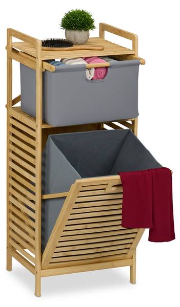 Wäschekorb mit Stoffschublade Braun - Grau - Silber - Polyester - 40 x 95 x 33 cm