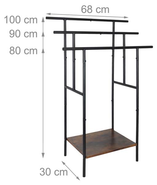 Handtuchständer mit Ablage Schwarz - Braun - Eisen - 68 x 100 x 30 cm