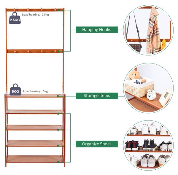 Étagère à chaussures Synergy Marron - Bois manufacturé - Bois massif - 25 x 184 x 69 cm