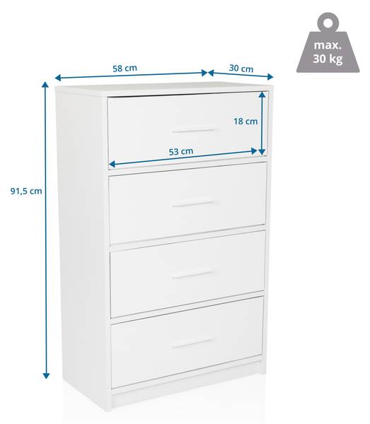 Kommode ESTORIA Weiß - Aluminium - 58 x 92 x 30 cm