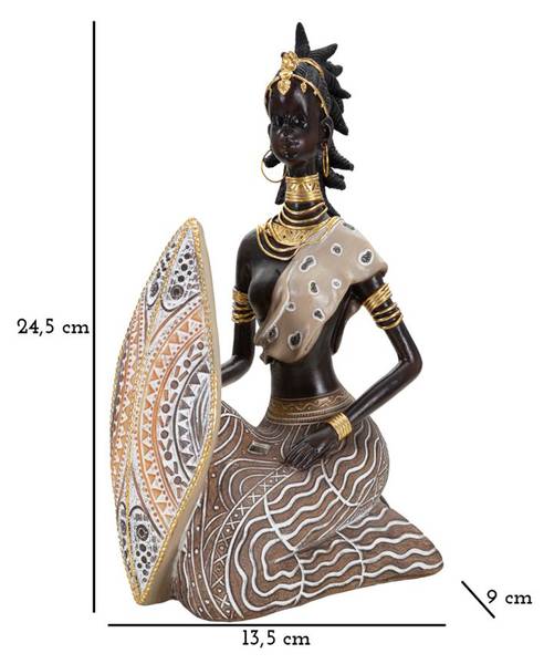 Sculptuur Masai Tribal Scudo bruin - hars - 9 x 25 x 14 cm