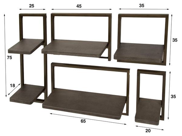 Wandregal FERRO 5er-Set Braun - Massivholz - 65 x 35 x 18 cm