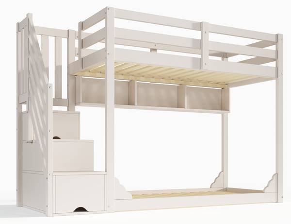 Etagenbett LucyWoody Ⅰ Weiß - Holzwerkstoff - 95 x 145 x 253 cm