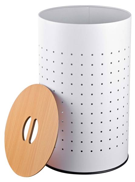 Weißer Wäschekorb mit Deckel Braun - Weiß - Eisen - 35 x 57 x 35 cm