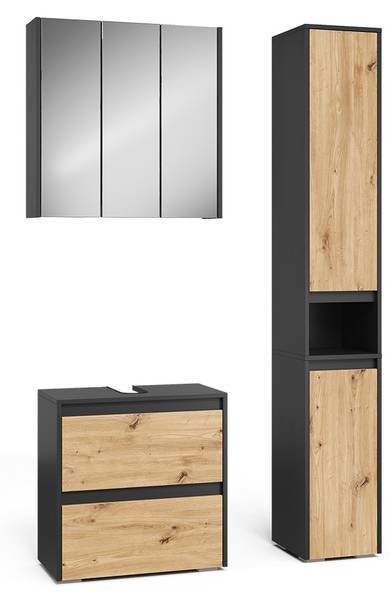 Badmöbel-Set Majest 59150 3er Set Anthrazit - Asteiche Dekor