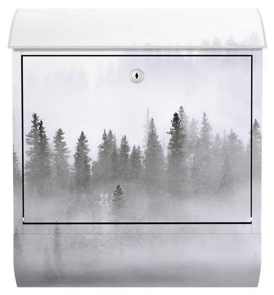 Briefkasten Nebel im Tannenwald Schwarz - Stahl - 39 x 46 x 13 cm