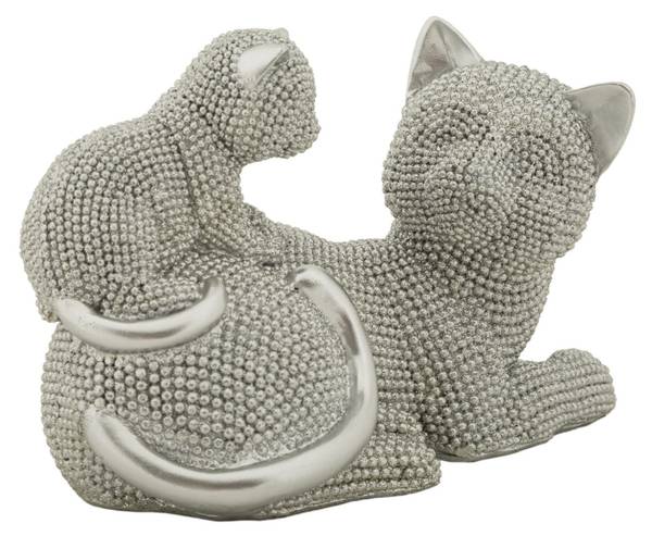 Skulptur Katzen 2 Silber - Kunstharz - Harz - 19 x 13 x 9 cm