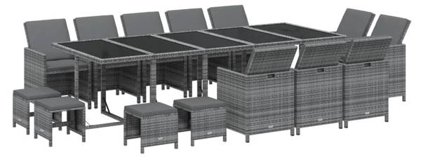 Tuinset 3001936-8 Set van 15 grijs - polyester - transparant glas - 107 x 74 x 275 cm