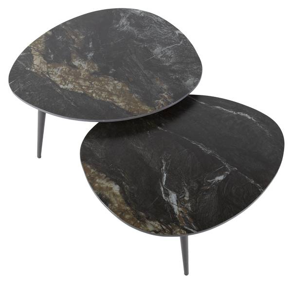 Couchtisch ORGANIC 2er-Set Schwarz - Keramik - 70 x 40 x 58 cm