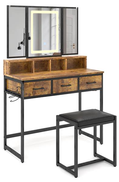 Schminktisch Fyrk 53021 2er set Braun - Holzwerkstoff - 90 x 138 x 40 cm