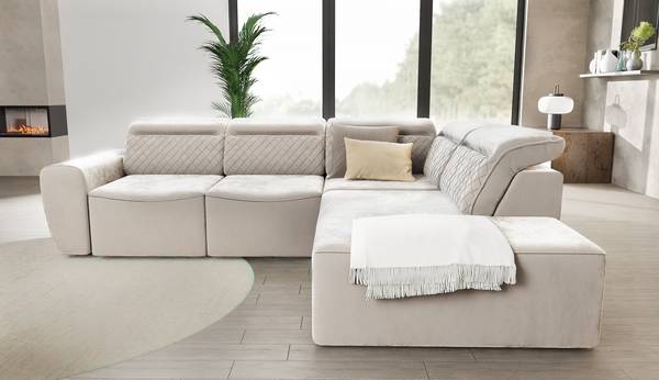 Ecksofa Vidar mit Schlaffunktion Beige - Velours - Samt - Birke - Buche - 273 x 102 x 224 cm