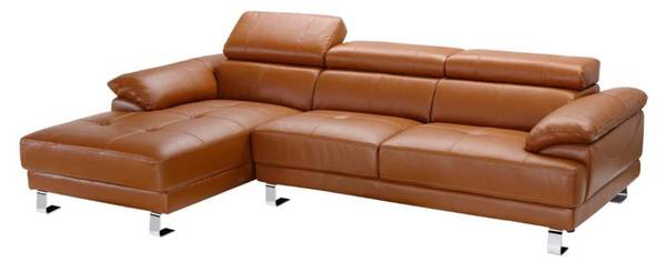 Sofa EXCELSIORA Braun - Echtleder - Textil - 165 x 74 x 265 cm