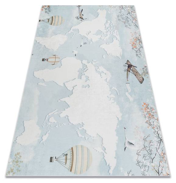 Tapis Lavable Bambino 1163 Carte Du Bleu - Polyester - 80 x 1 x 150 cm
