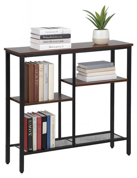 Konsolentisch mit 4 Ablagen Schwarz - Braun - Eisen - 80 x 75 x 22 cm