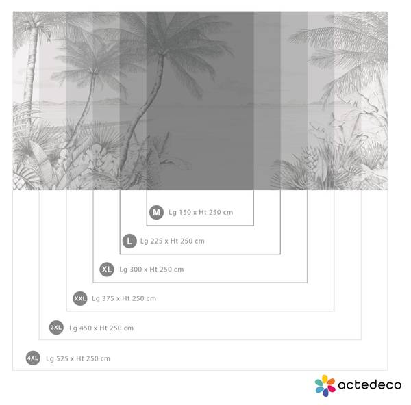 Papier peint  Echappée Tropicale Gris Gris - Largeur : 450 cm