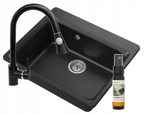 Granitspüle Zante mit Siphon Batterie Schwarz - Keramik - 62 x 52 x 20 cm