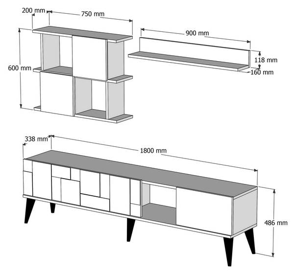 Meuble TV Dora Marron - Bois manufacturé - 180 x 49 x 34 cm