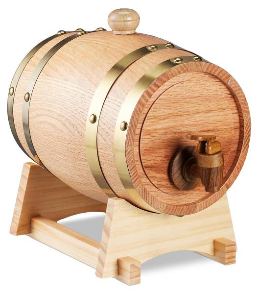 Schnapsfass aus Eichenholz Braun - Gold - Aluminium - 16 x 23 x 24 cm