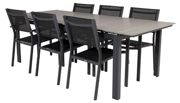 Tuinset Levels 7-delig zwart - plaatmateriaal op houtbasis - deels massief hout - 229 x 74 x 100 cm