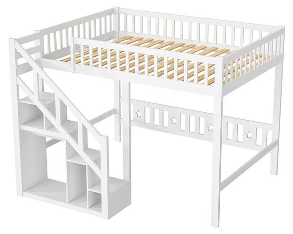 Etagenbett Kinderbett HLSO Weiß - Massivholz - 132 x 161 x 204 cm