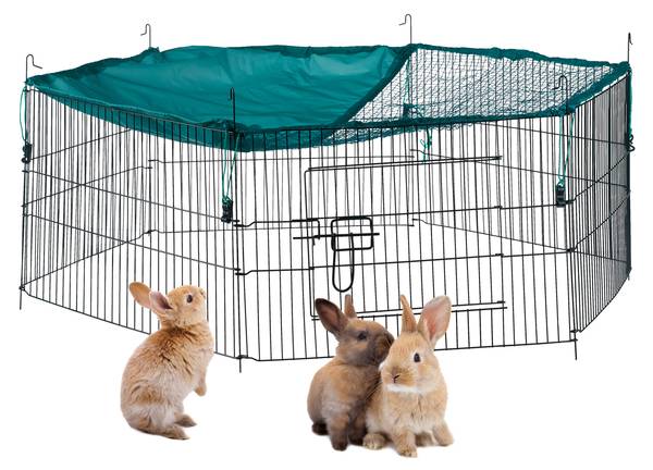 Konijnenren met net zwart - groen - nylon - staal - 110 x 40 x 110 cm