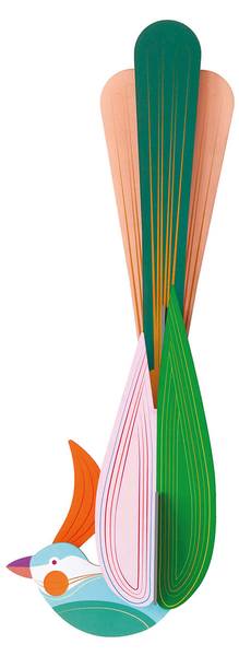 Wandobjekt Regenbogenschwanz-Vogel Grün - Pink - Naturfaser - Papier - 11 x 5 x 32 cm