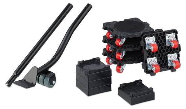 Möbelheber und Möbelroller Set Schwarz - Rot - Silber - Stahl - 62 x 10 x 8 cm