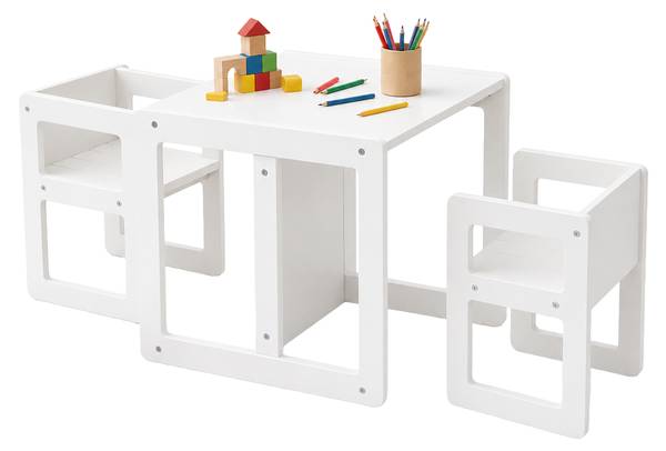 3-delige kinderset in wit wit - plaatmateriaal op houtbasis - 57 x 44 x 44 cm