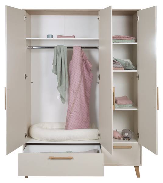 Kleiderschrank 3 türig Jil Beige - Holzwerkstoff - Massivholz - 138 x 200 x 55 cm