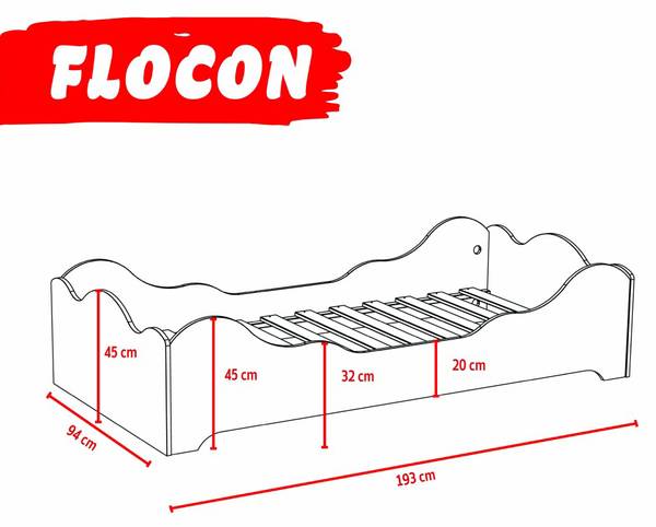 KINDERBETT FLOCON mit Lattenrost Weiß - Holzwerkstoff - 94 x 45 x 193 cm