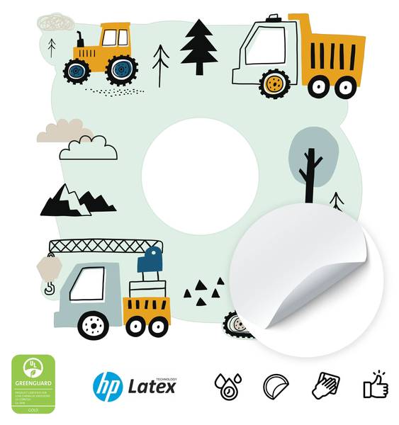 Lichtschalter-Sticker Baumaschinen Schwarz - Blau - Grün - Gelb - PVC - 20 x 20 x 20 cm