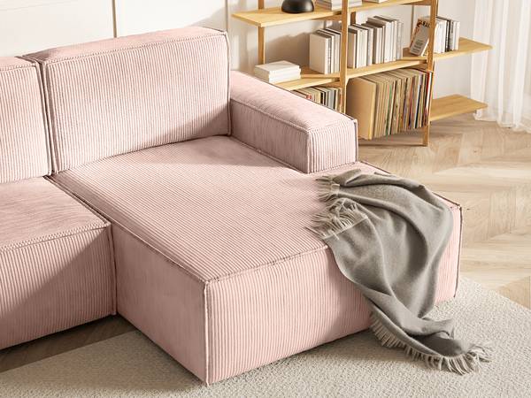 Ecksofa Kokko Hellrosa - Ecke davorstehend rechts - Ottomane davorstehend rechts