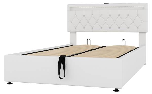 Polsterbett mit LED O1429 Weiß