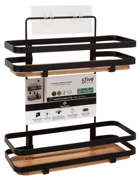 Regal BLACKACIA Schwarz - Stein - 10 x 30 x 25 cm