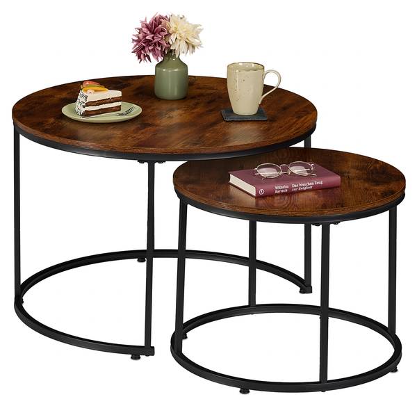 Satztisch 2er Set Industrial-Design Schwarz - Braun - Eisen - 70 x 46 x 70 cm