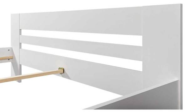 Lit Annik Blanc - En partie en bois massif - 204 x 71 x 186 cm