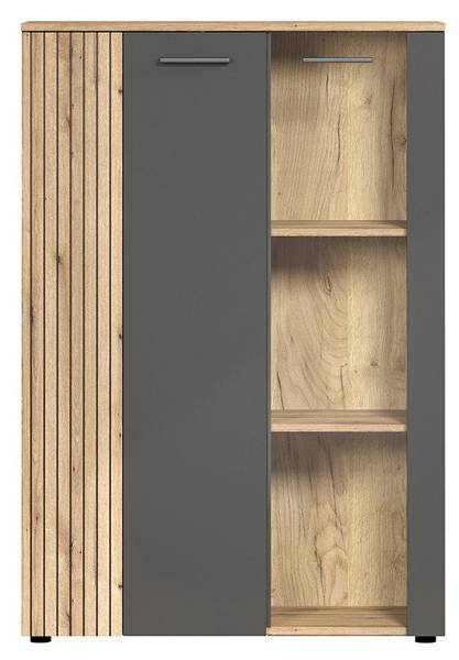 Vitrinenschrank Esteban Grau - Holz teilmassiv - 90 x 132 x 34 cm