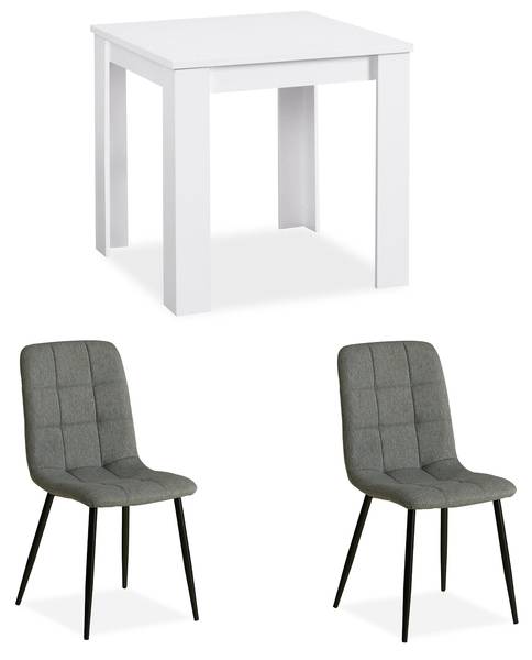 Essgruppe mit 2 Stühle 2371 3-teilig Grau - Weiß - Leinen - 80 x 75 x 80 cm