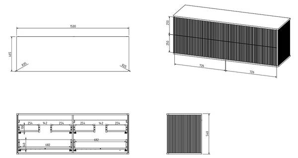 Waschbeckenunterschrank KELIZA Weiß - Holz teilmassiv - 150 x 54 x 47 cm