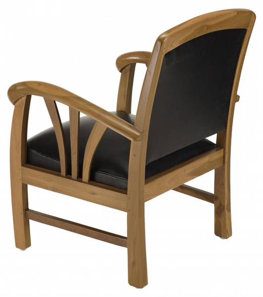 Fauteuil en teck et cuir noir Noir - Bois massif - 60 x 82 x 60 cm
