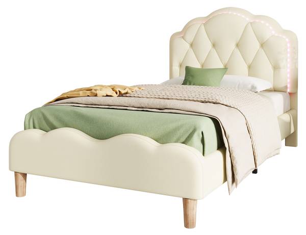 Polsterbett Lotte Beige - Holzwerkstoff - Massivholz - Kunstleder - 95 x 107 x 206 cm