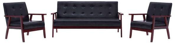 Sofaset 279136 3-teilig Schwarz - Kunstleder - 158 x 74 x 67 cm